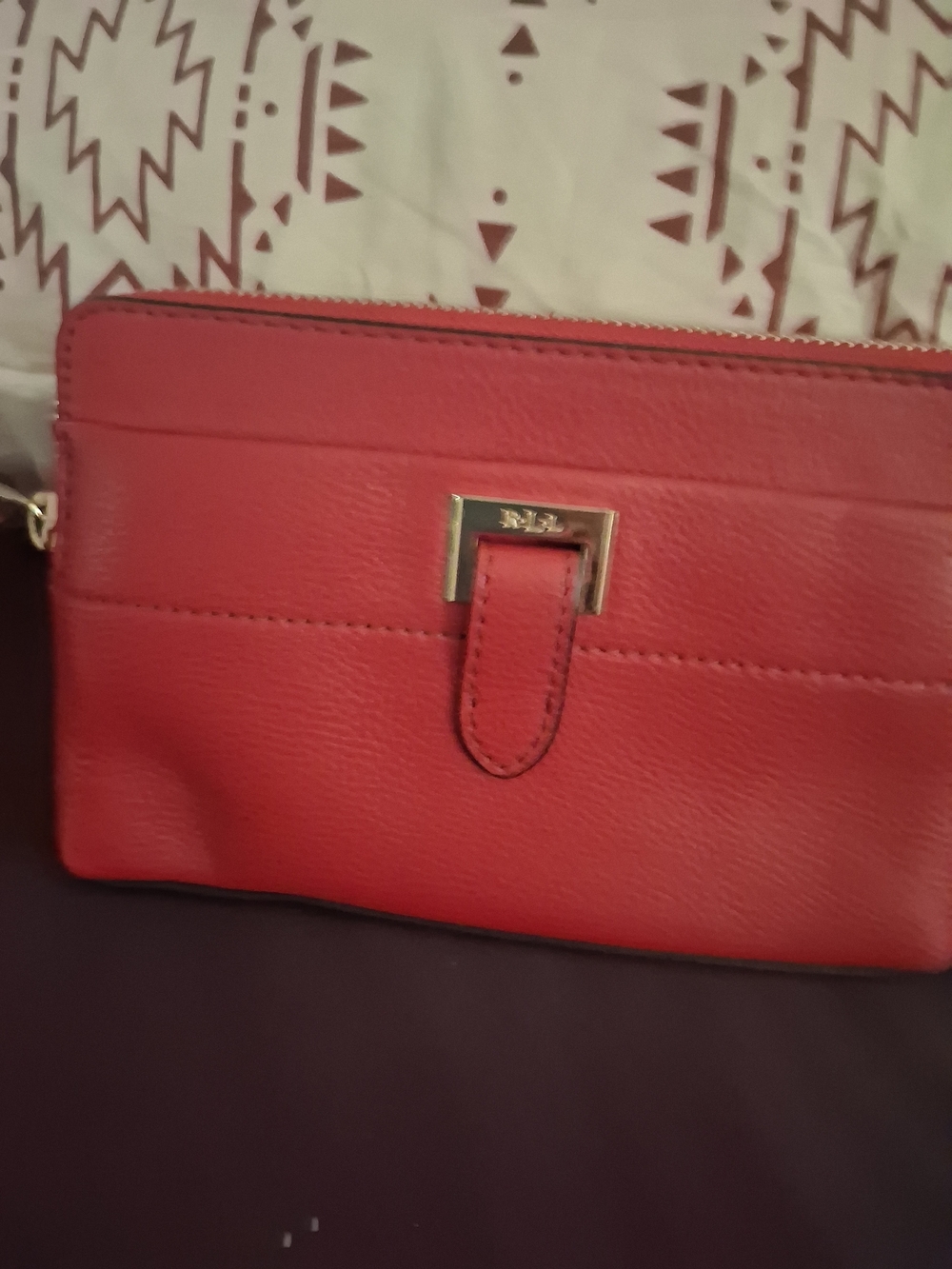 Red Leather  Wristlet Wallet - Ralph Laurent-Inspired Gold Accent